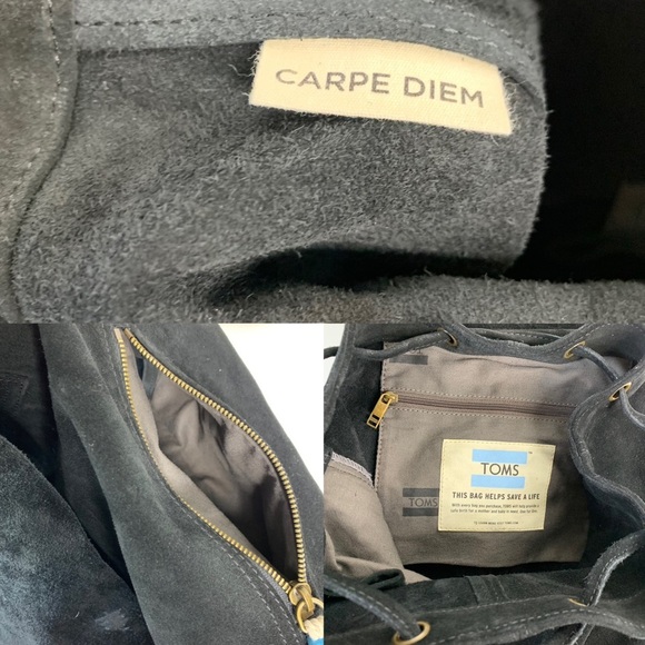 TOMS Black Suede‎ Embroidered Poet Flap Backpack Bag - Picture 15 of 15